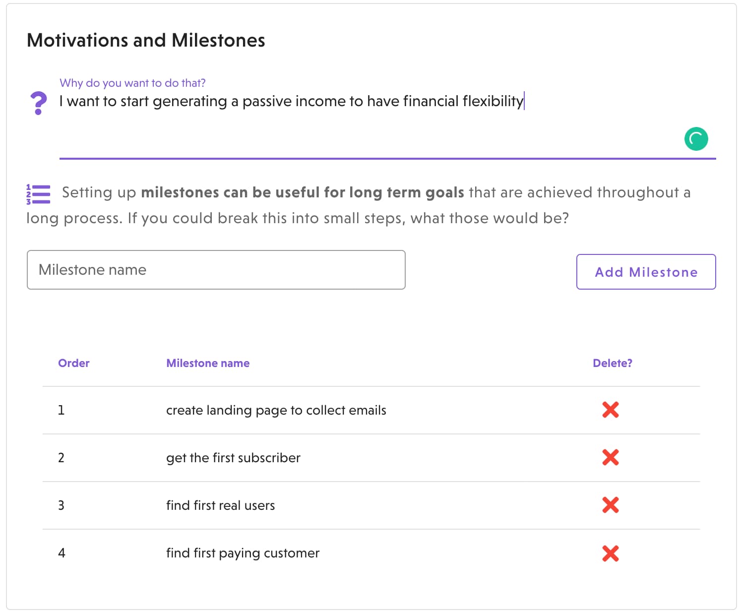 new goal form in theLIFEBOARD