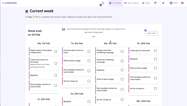 New week page theLIFEBOARD